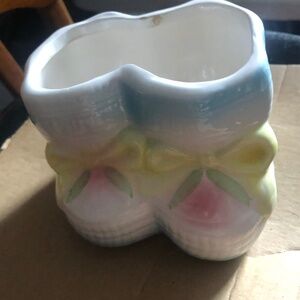 Vintage baby planter ceramic bootie/ newborn baby gift from the 60s - used